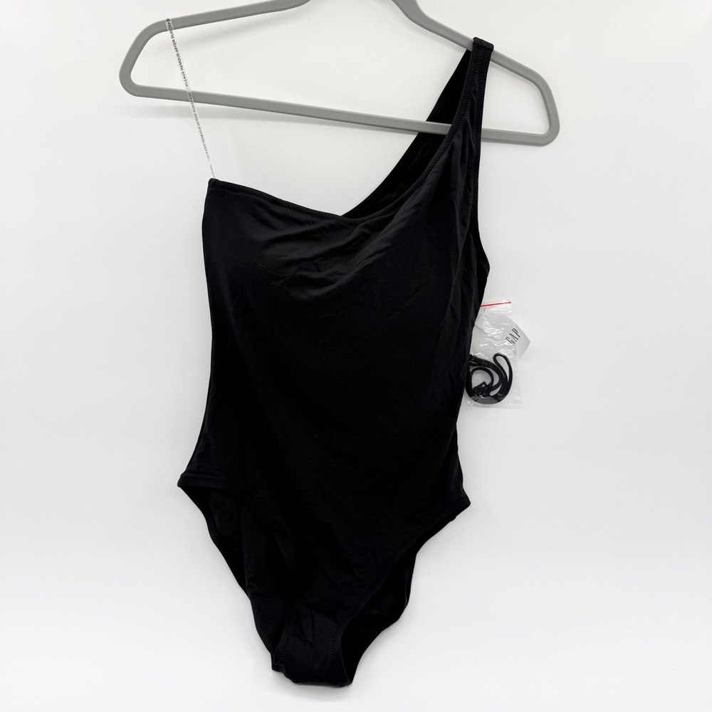 GAP Recycled One-Shoulder One-Piece Swimsuit Black Asymmetric 856970-02-1 Size S